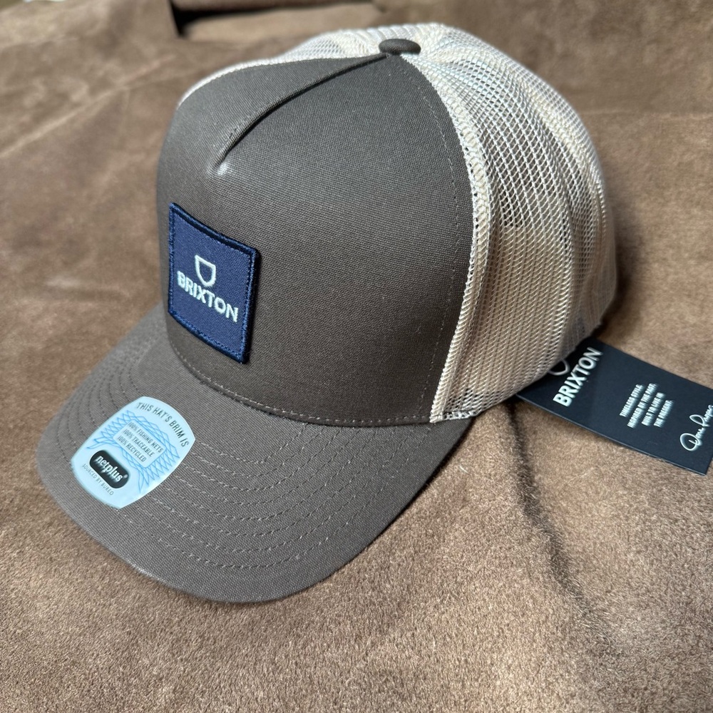 Brixton Snapback Mesh Trucker Hat Brown Sand Alpha Block New With Tags - Picture 6 of 8